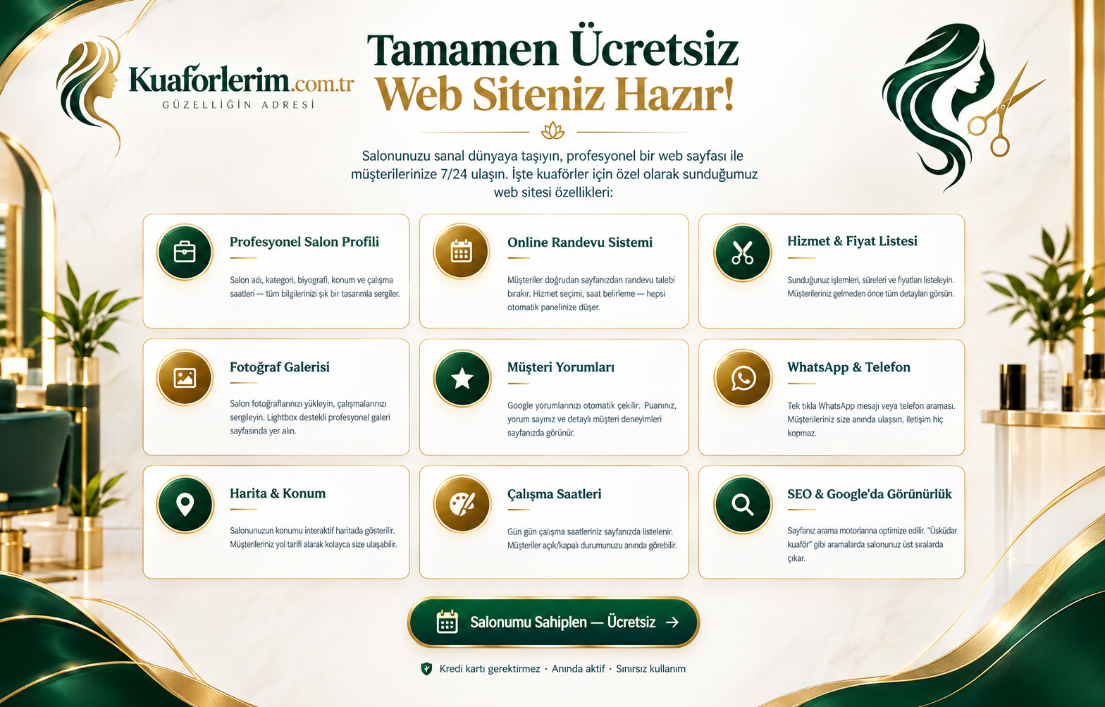 Kuaförlerim ücretsiz web sitesi